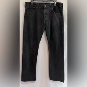 Levis Jeans Men's 38X32 Black  501 Straight Leg Original Fit DarkWash Button Fly